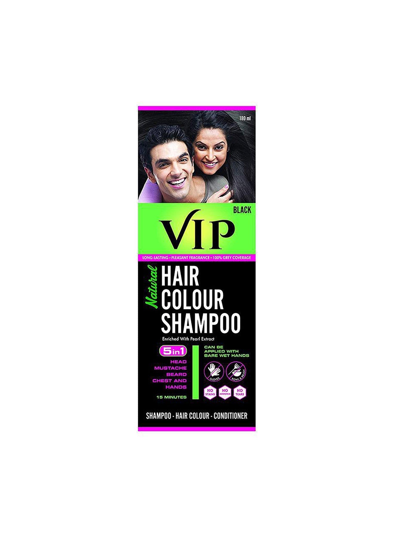 VIP Natural Hair Color Shampoo Black 180ml Value Pack of 2 