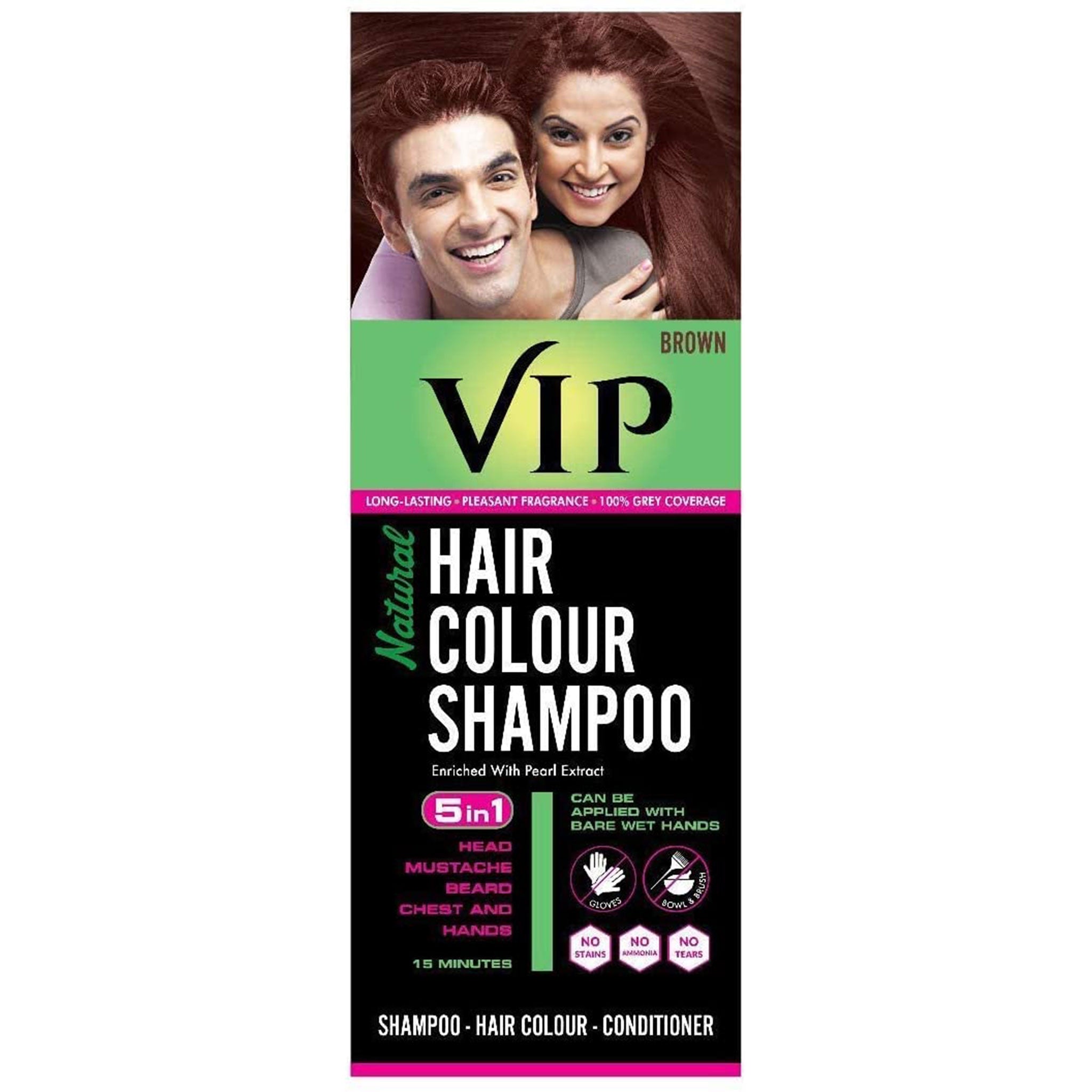 VIP Natural Hair Color Shampoo Brown 180ml Value Pack of 2 