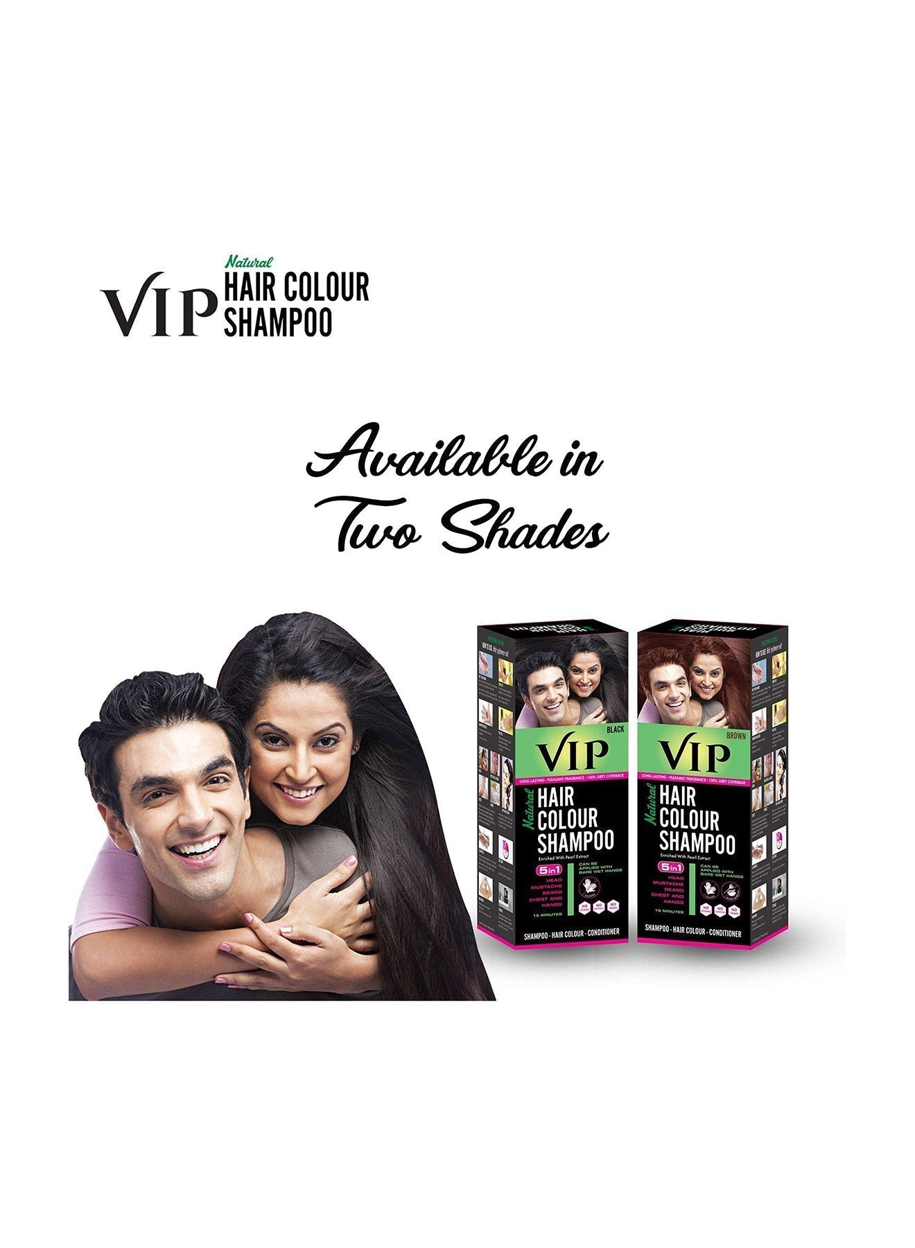 VIP Natural Hair Color Shampoo Brown 180ml Value Pack of 12 