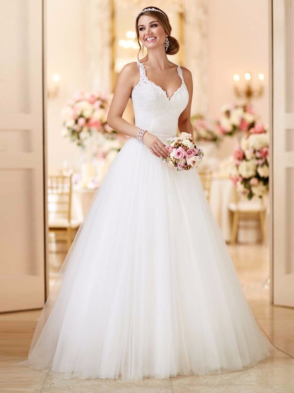 Wedding Dress Vestido De Noiva 2 Pieces Lace Appliques Bridal Gowns Detachable Train 2 in 1 2019 Tull A-line sexy Bridal Gowns - Simpal Boutique