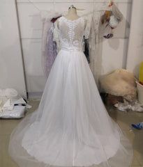 Wedding Dress Vestido De Noiva 2 Pieces Lace Appliques Bridal Gowns Detachable Train 2 in 1 2019 Tull A-line sexy Bridal Gowns - Simpal Boutique