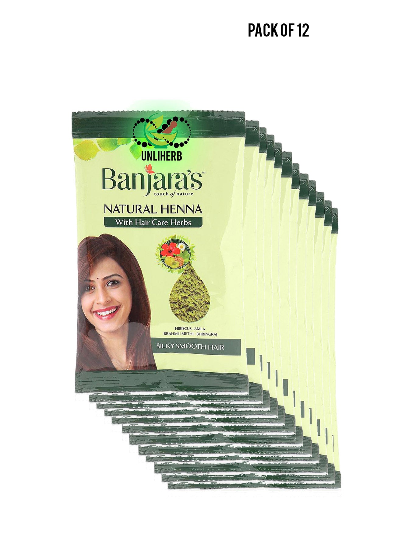 Banjaras Natural Henna with Hair Care Herbs pouch 100g Value Pack of 12 