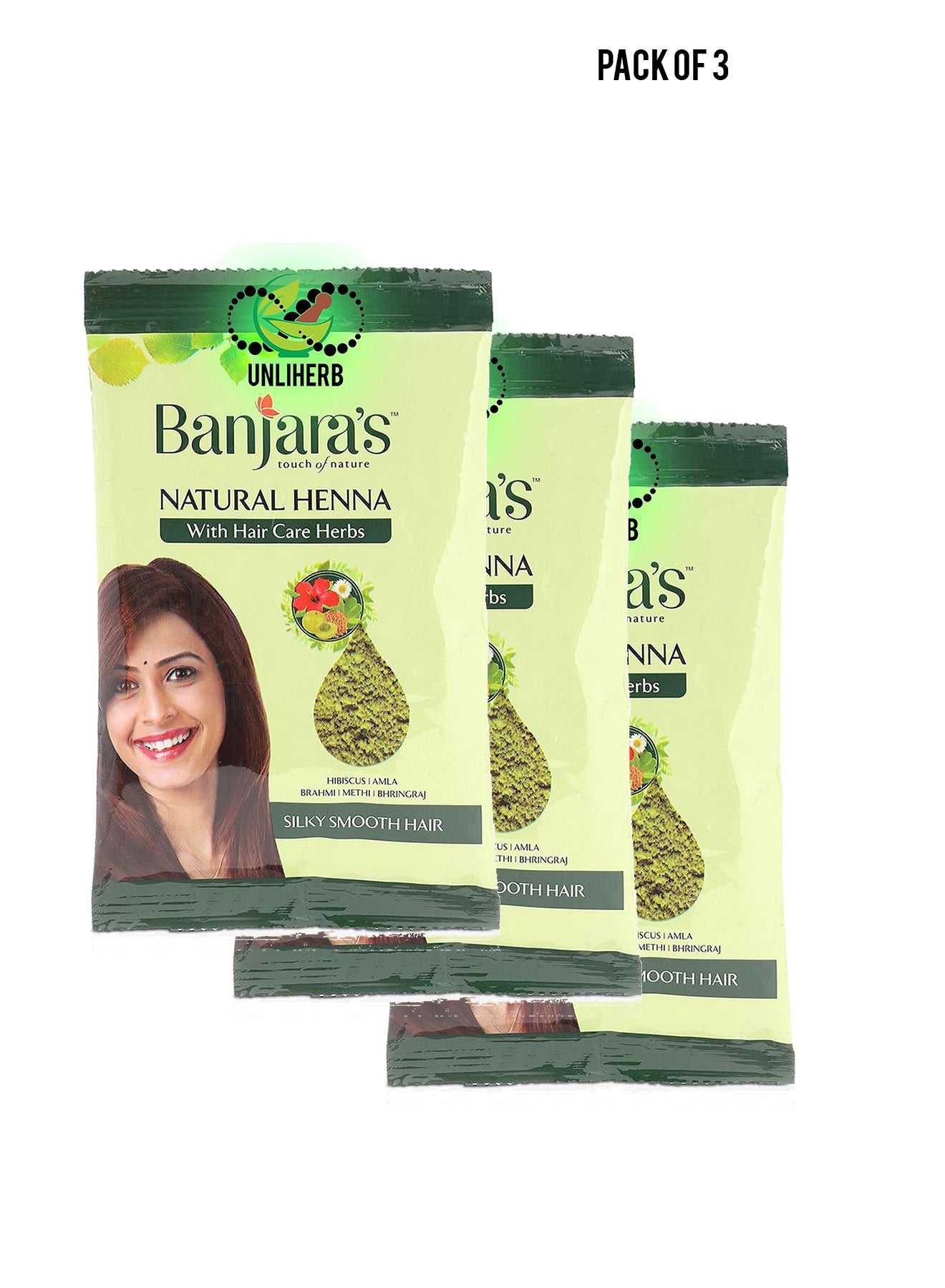 Banjaras Natural Henna with Hair Care Herbs pouch 100g Value Pack of 3 