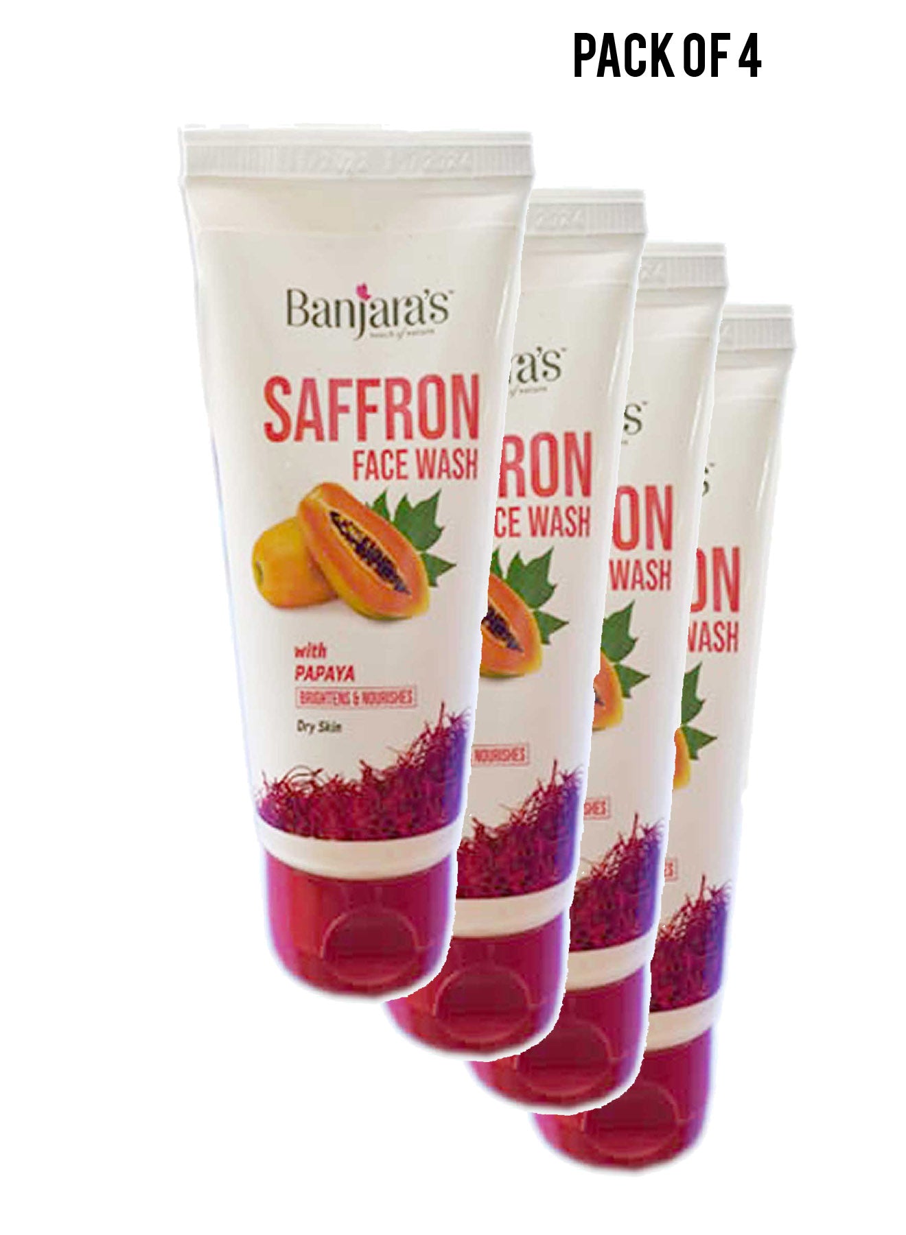 Banjaras Saffron Face wash with Papaya 50ml Value Pack of 4 