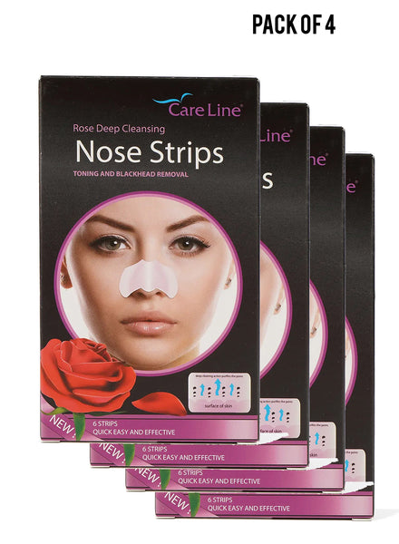 Care Line Nose Strips 6 Strips Rose Deep Cleansing 1pc Value Pack of 4 