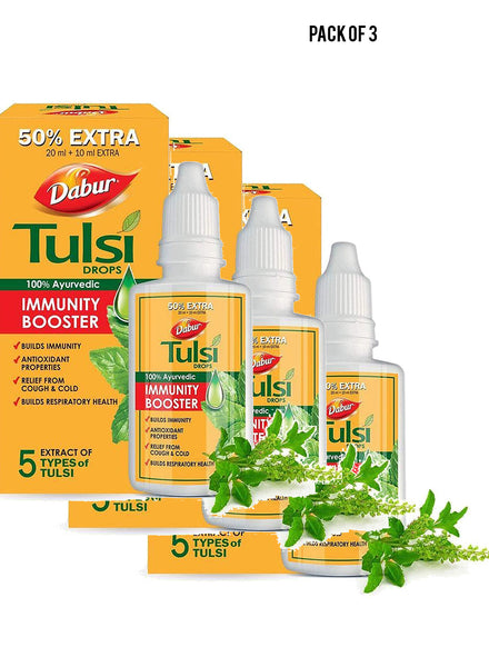 Dabur Tulsi Drops 50 Extra Concentrated Extract 20ml 10ml Free Value Pack of 3 