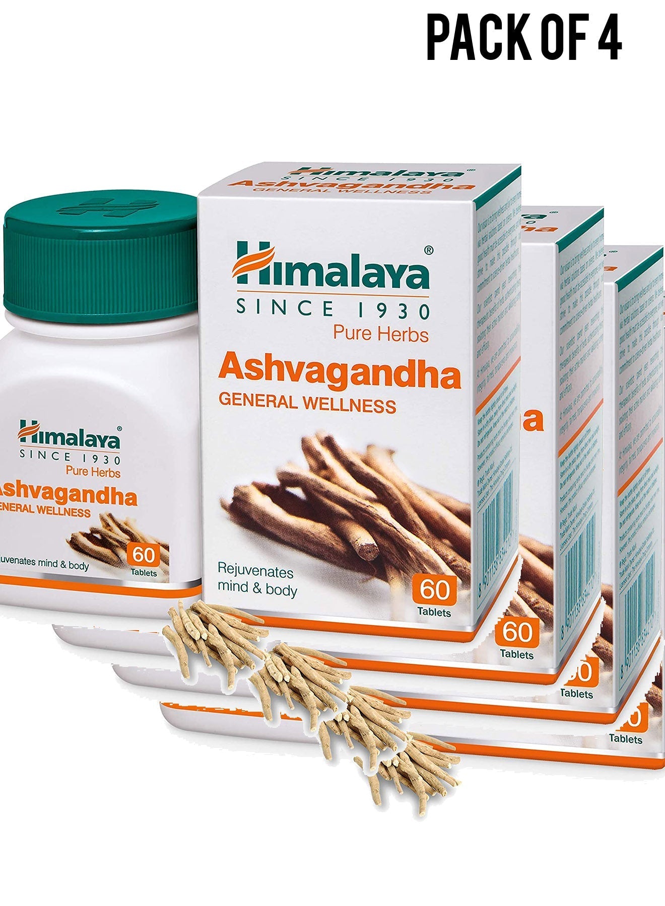 Himalaya Ashvagandha Pure Herbs 60 Tablets Value Pack of 4 