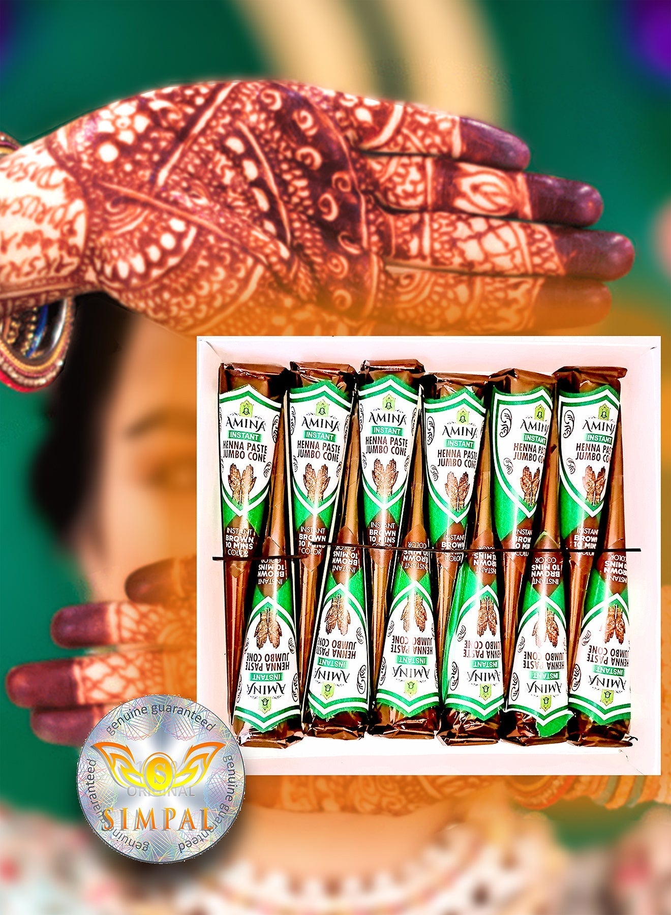 Organic Henna Cones Amina Instant Mehendi Jumbo Cone Brown 45 gm Value Pack of 12 
