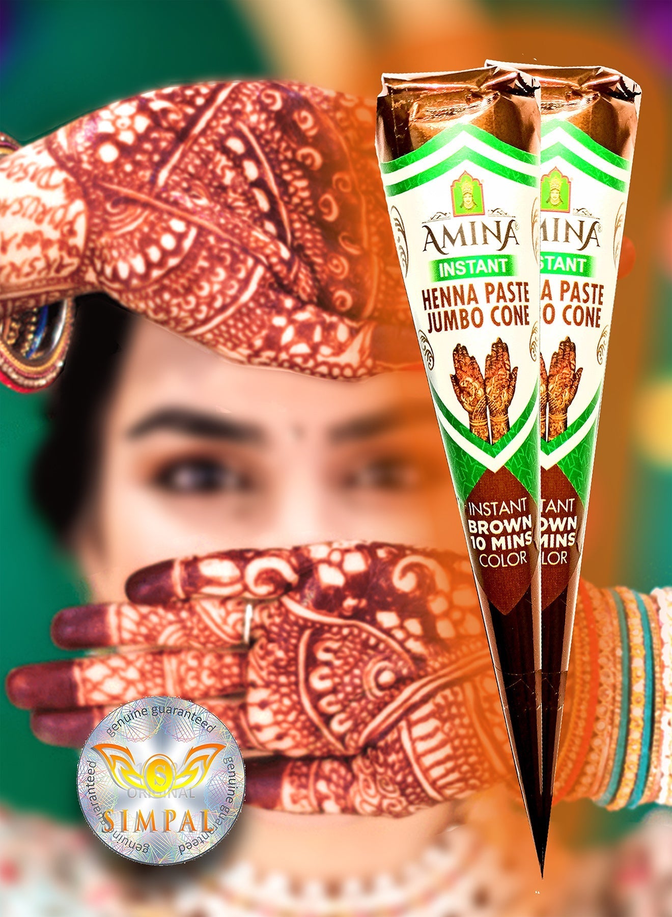 Organic Henna Cones Amina Instant Mehendi Jumbo Cone Brown 45 gm Value Pack of 2 