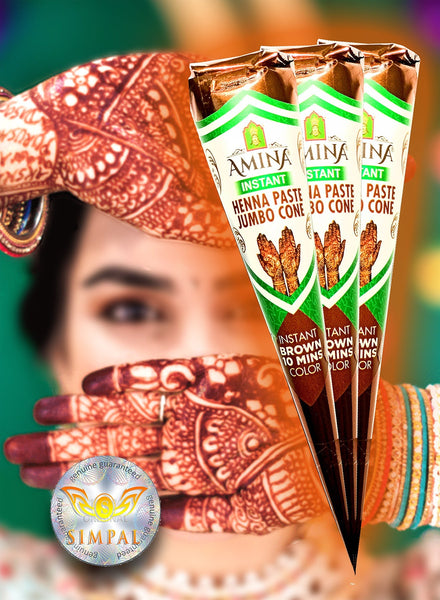 Organic Henna Cones Amina Instant Mehendi Jumbo Cone Brown 45 gm Value Pack of 3 