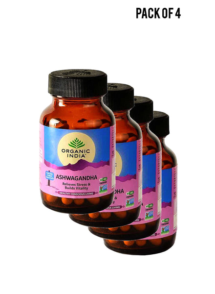 Organic India Ashwagandha 60 Veg Capsules Value Pack of 4 