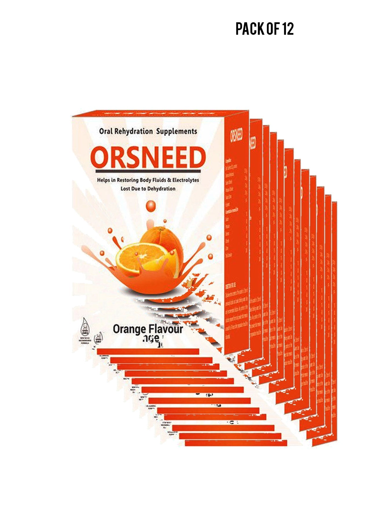 ORSNEED Oral Rehydration Supplements Orange Flavor 10x42g Value Pack of 12 