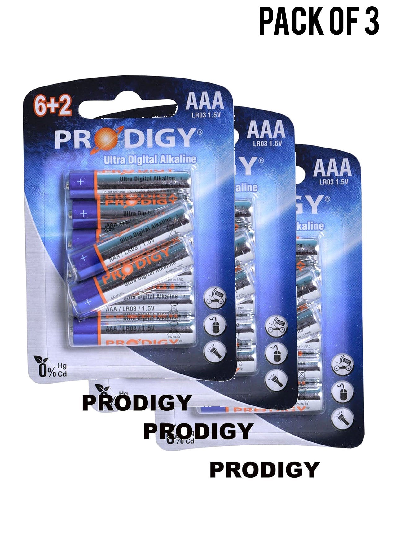 Prodigy Alkaline LR03UD 62B AAA8 Value Pack of 3 