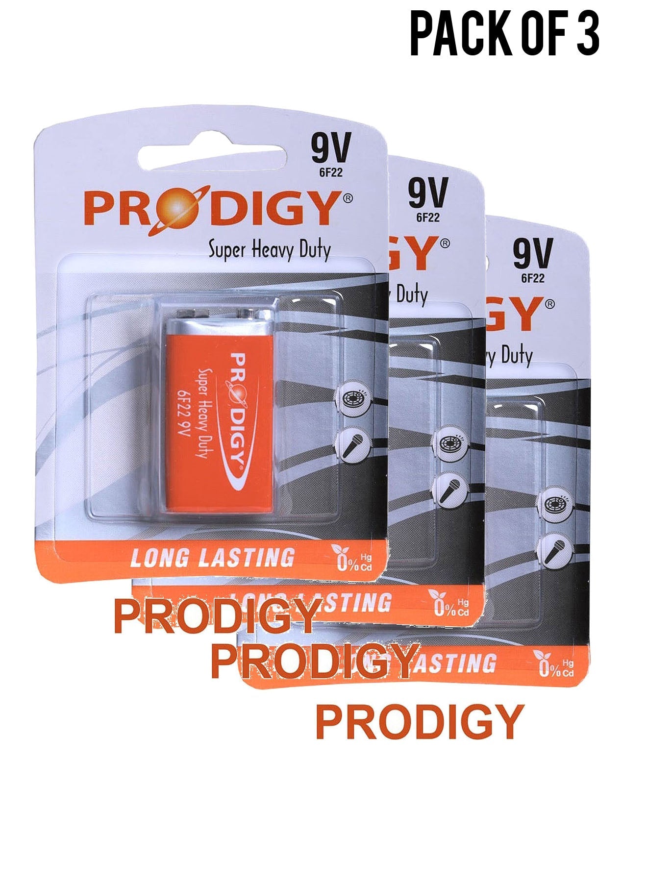 Prodigy Super Heavy Duty 6F22PVC 9V Value Pack of 3 