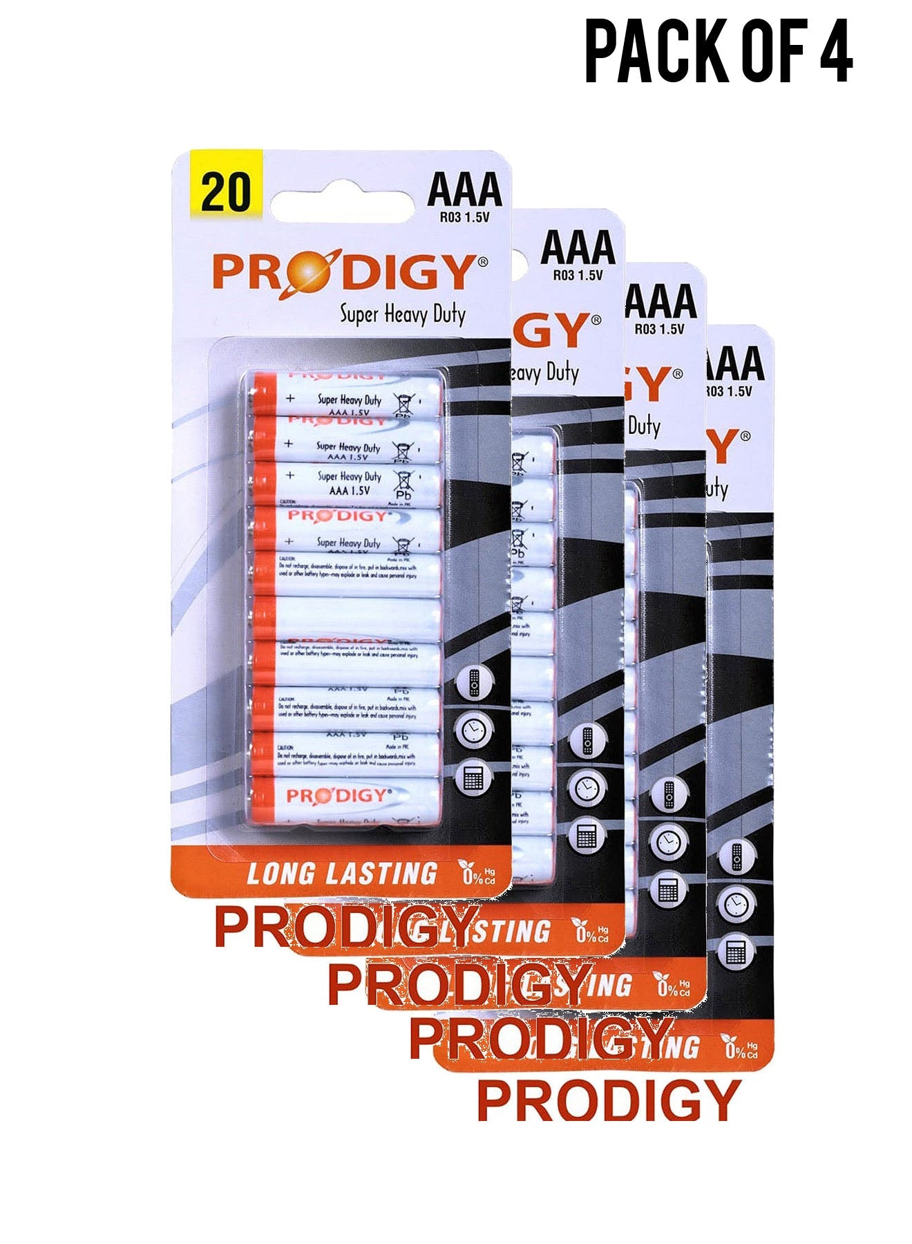 Prodigy Super Heavy Duty R03PVC 15V AAA 20 Units Value Pack of 4 