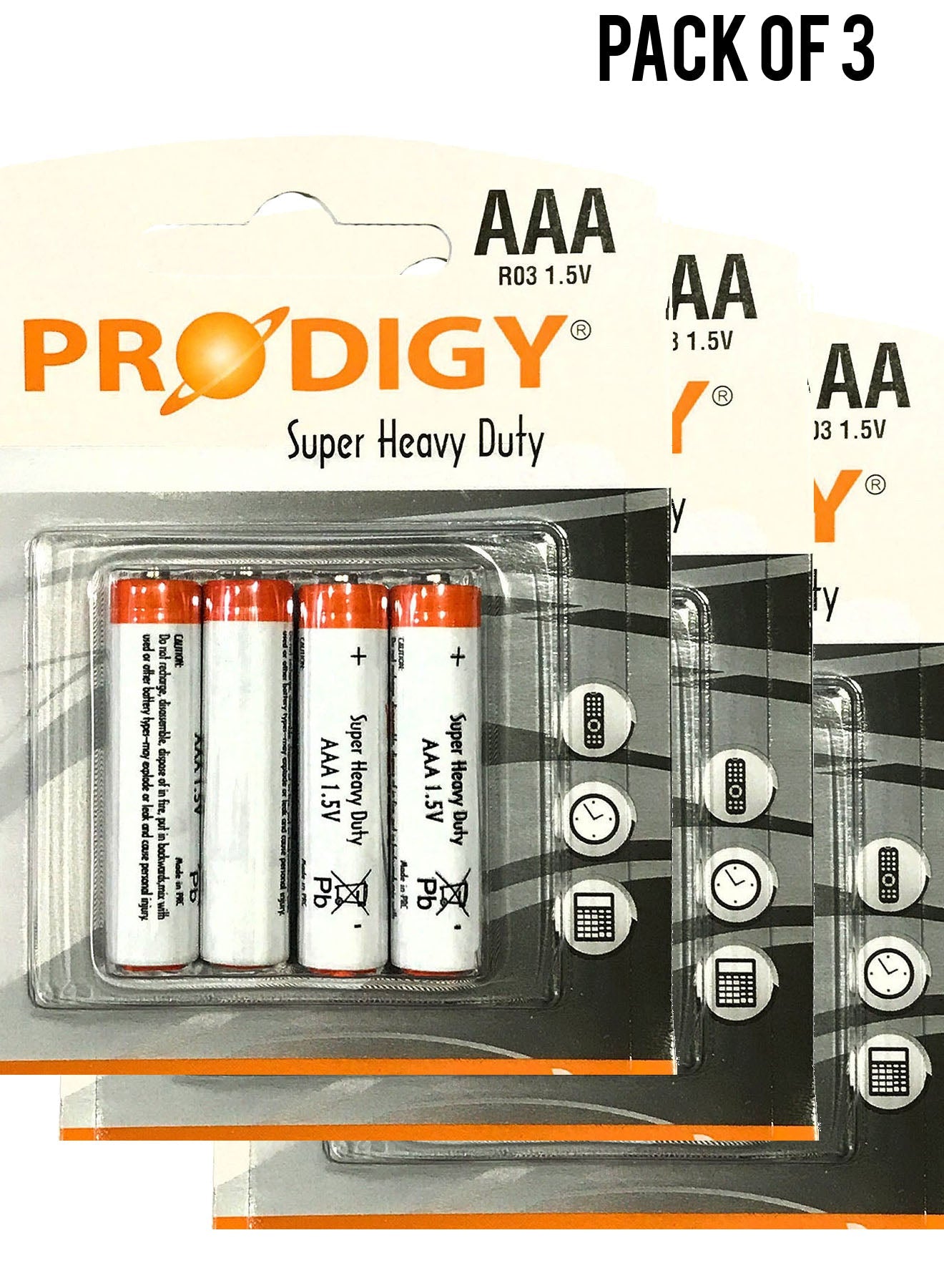 Prodigy Super Heavy Duty R03PVC 15V AAA4 Value Pack of 3 