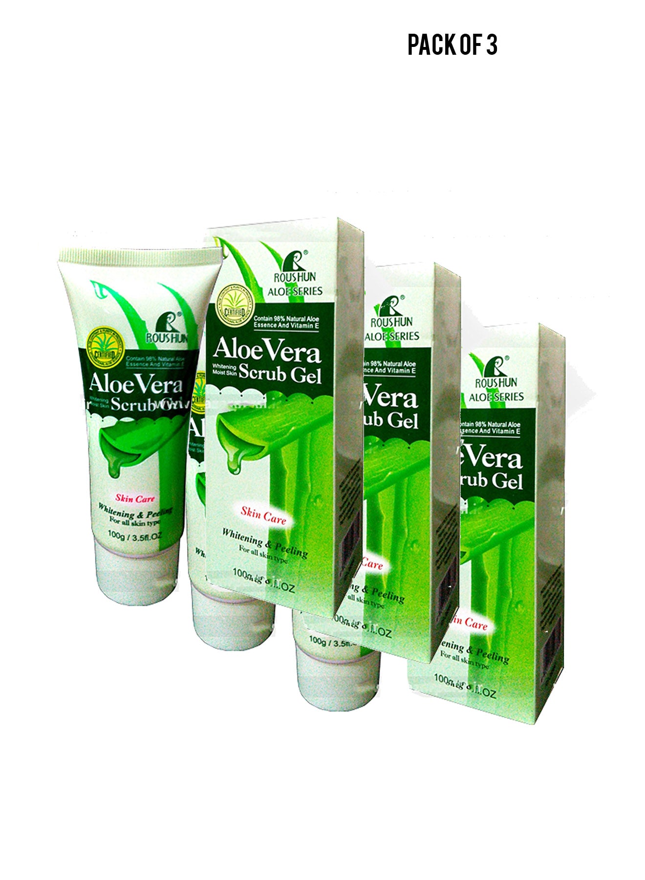Roushun Aloe Vera Facial Scrub Gel 100g Value Pack of 3 