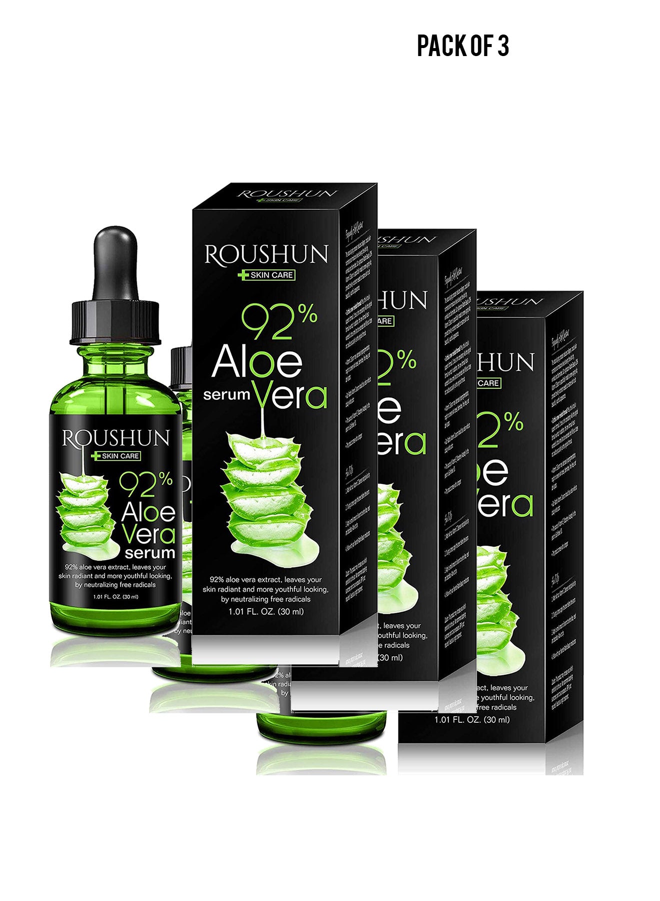 Roushun Skincare 92 Aloevera  Face Serum 30ml101floz Value Pack of 3 