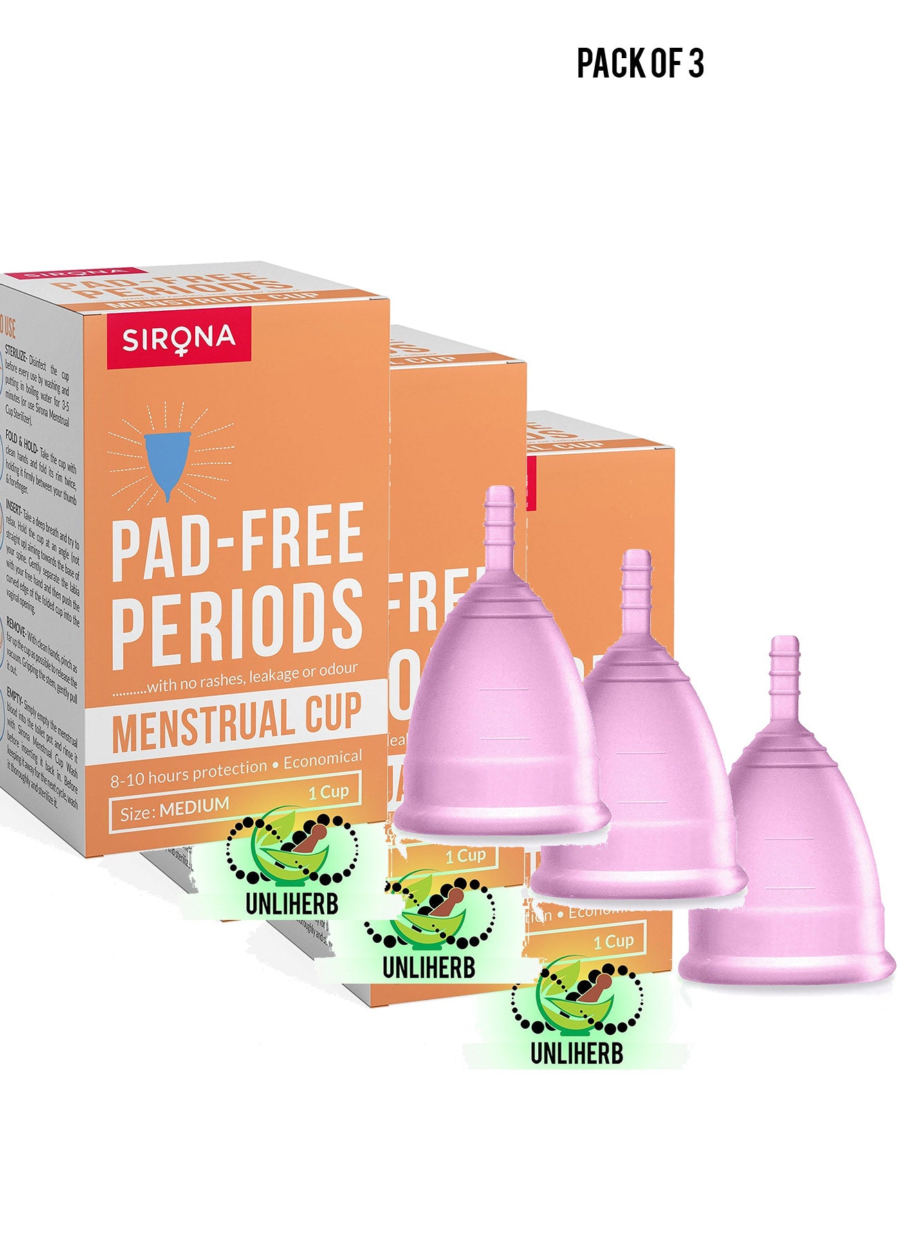 Sirona Pad Free Periods Menstrual Cup for Women Medium Value Pack of 3 