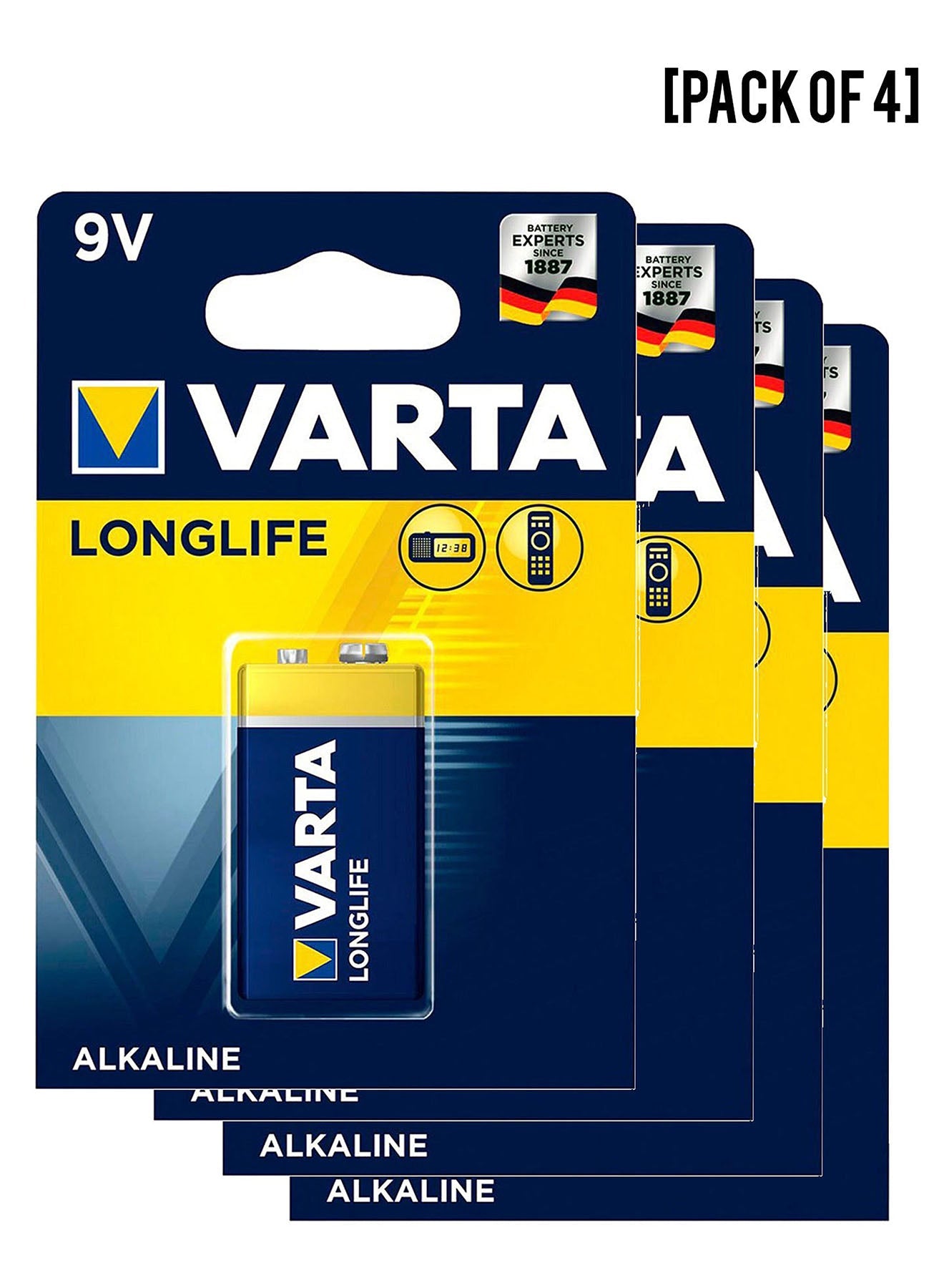 Varta Long Life 9VBlock Batteries Value Pack of 4 