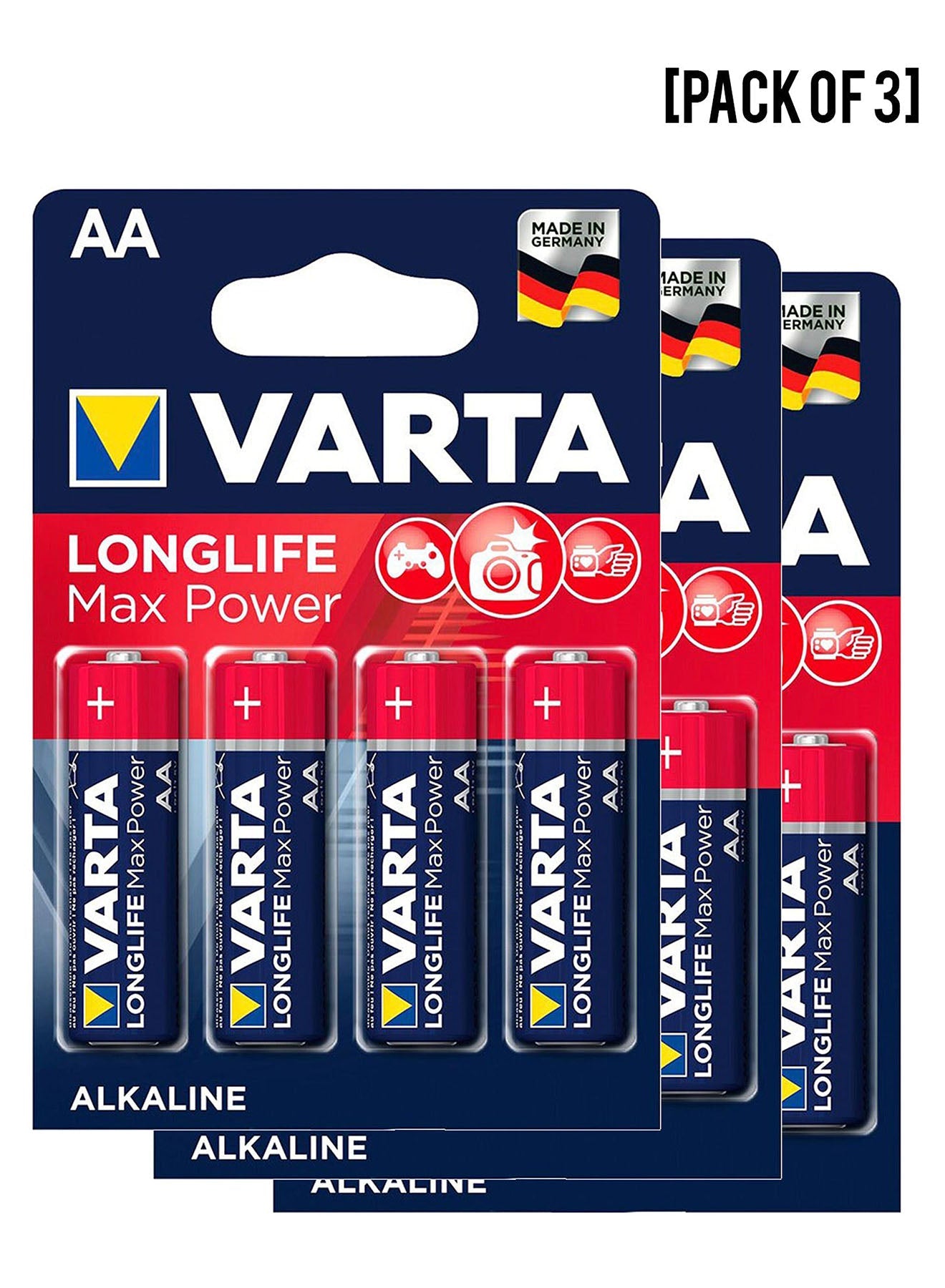 Varta Long Life Max Power Mignon AA Batteries 4 Batteries Value Pack of 3 