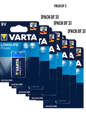 Varta Long Life Power 9V Block Alkaline Battery 1pack Value Pack of 3 
