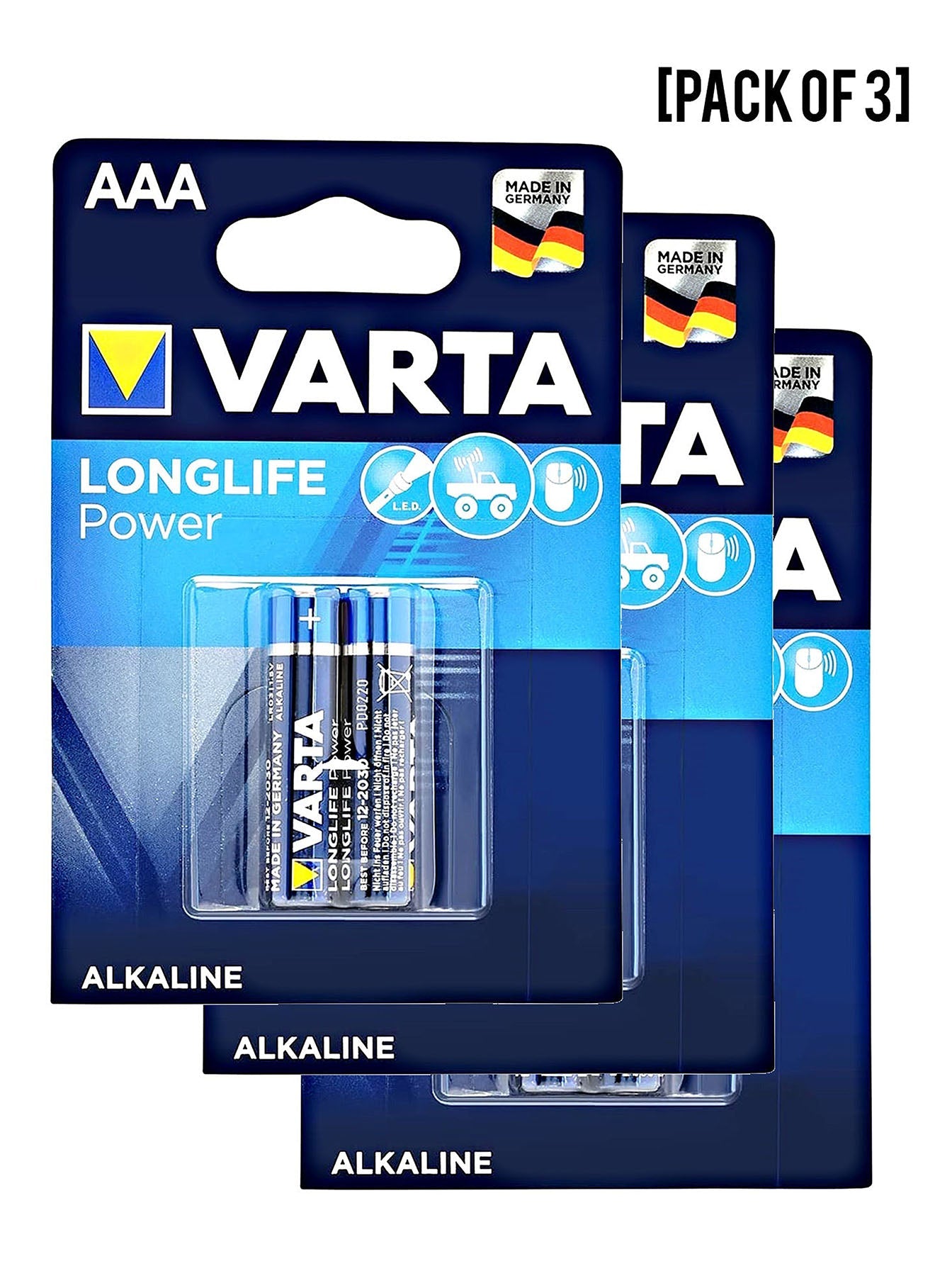 Varta Long Life Power Micro AAA LR03 Batteries 2 Units Value Pack of 3 