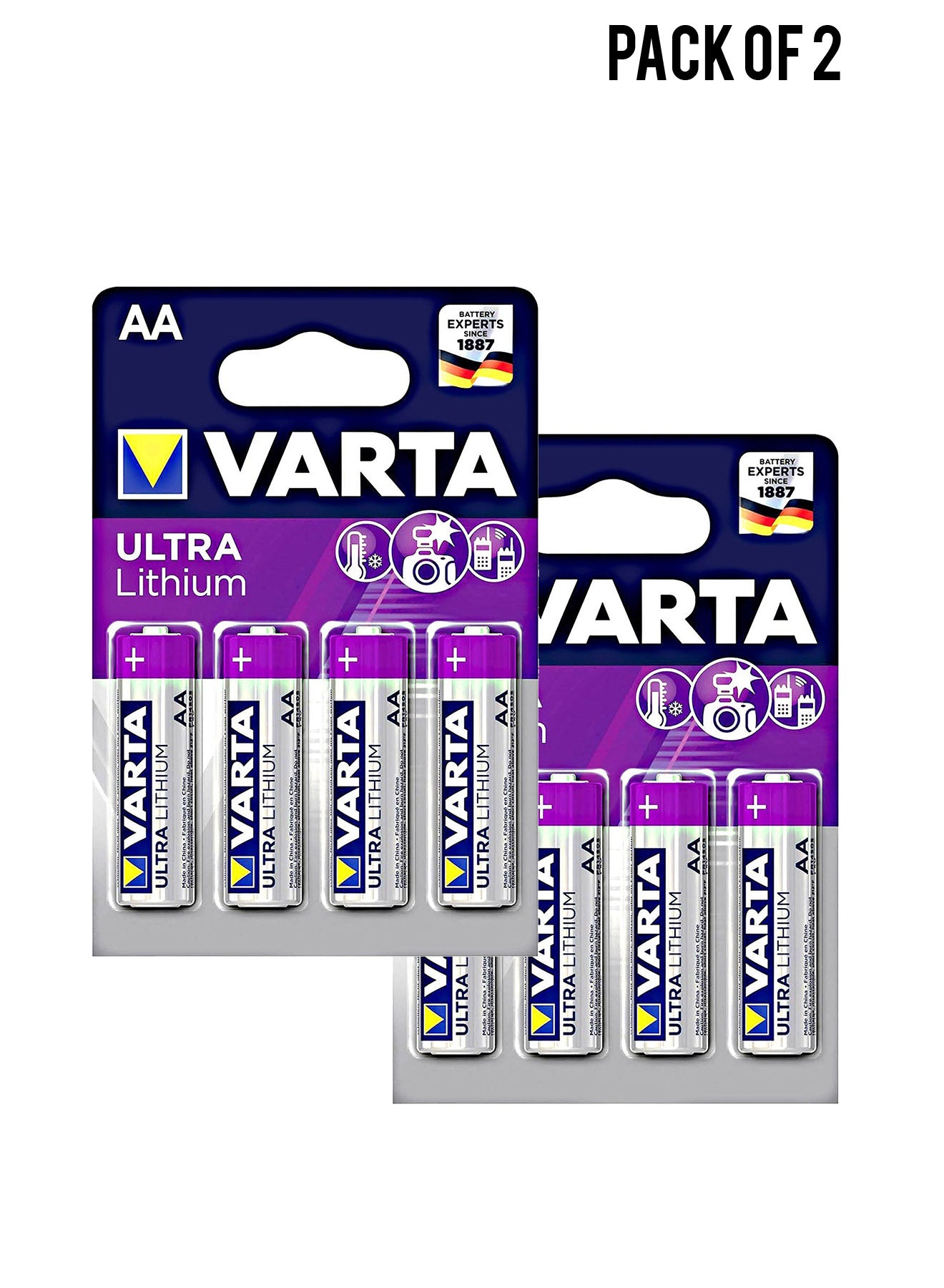 Varta Ultra Lithium AA LR06 Batteries 4 Units Value Pack of 2 