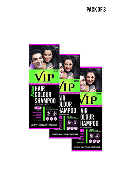 VIP Natural Hair Color Shampoo Black 180ml Value Pack of 3 