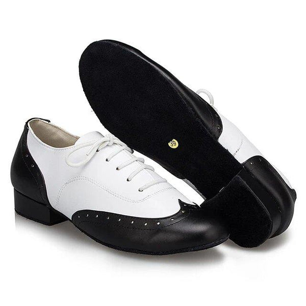Help Me Dance Men's Modern Shoes / Ballroom Shoes Leather Lace-up Heel Thick Heel Dance Shoes Black N White - Simpal Boutique